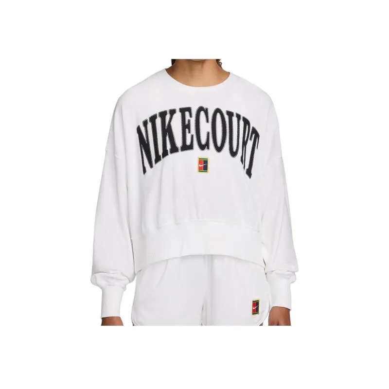 Nike Heritage Over Oversized Crew Neck Graphic Tennis Sweatshirt Sweatshirt Women's White-0