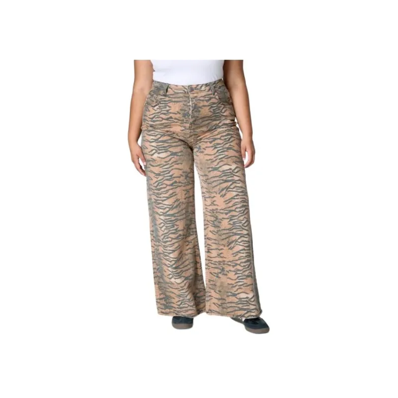 NASTY GAL Plus Tiger Print Denim Jean Jeans Women's Animal Print-0