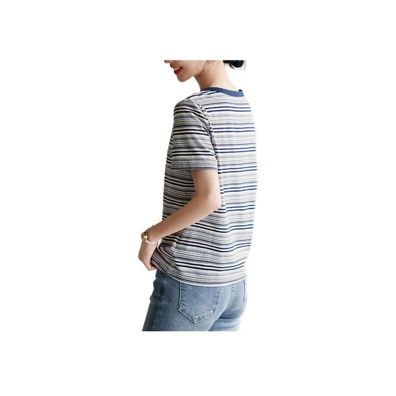 XWI T Shirt Women's Navy Blue Stripes-1