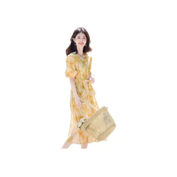 Still Quiet Summer Short Sleeved Dress Cinched Waist Women's
