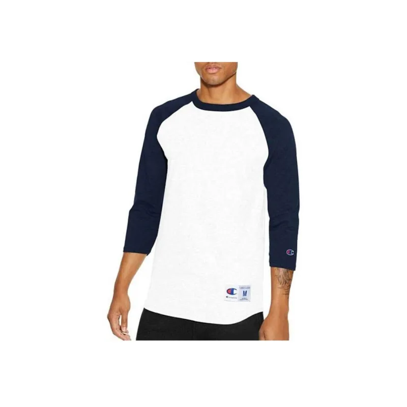 Champion 3/4 Sleeved T Shirt US Version Unisex White Dark Blue-2