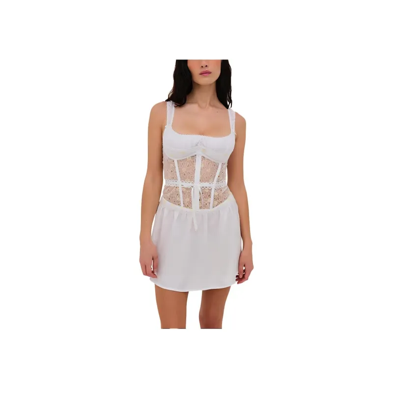 Victoria's Secret Pink FOR LOVE & LEMONS NEW! Christy Slip Dress/white Nightgown Women's White/Yellow-1
