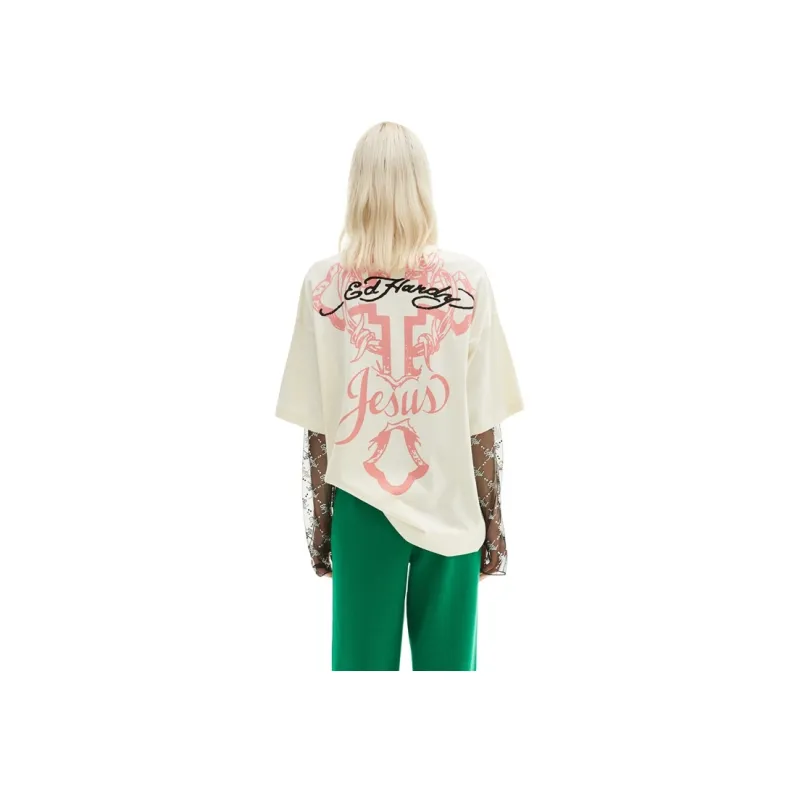 Ed Hardy FW22 T Shirt Women's Ivory White-2