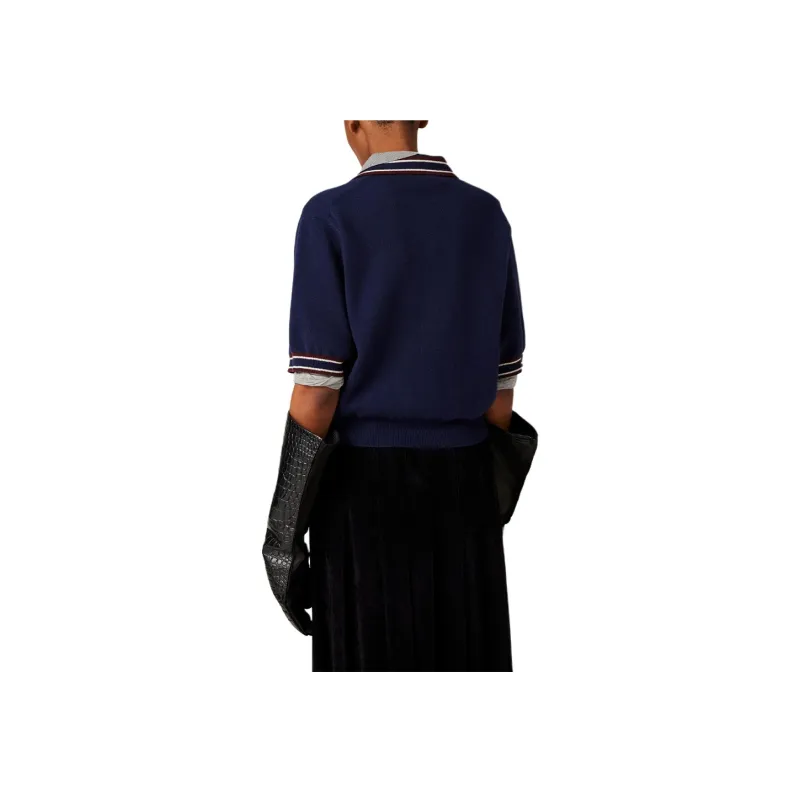 MIU MIU Wool And Cashmere Polo Sweater Navy-2