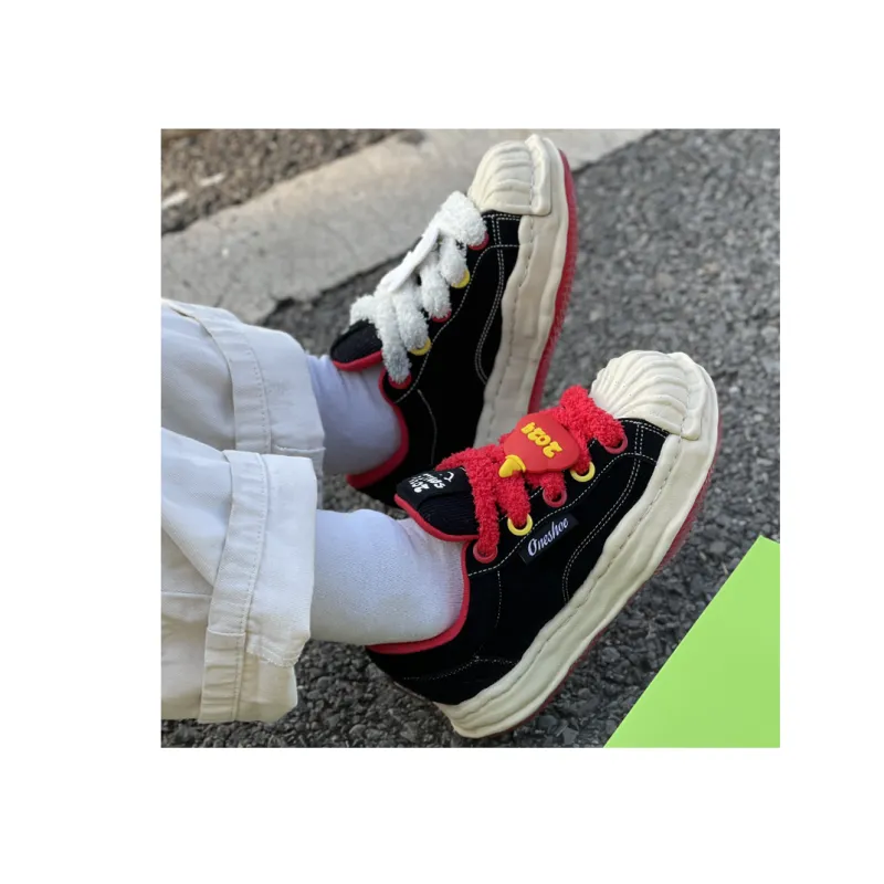 UPINEE Dissolve Deconstruction Dragon Year Edition Anti Slip Wear Resistant Low Top Skateboard Shoes Unisex Black Red-8