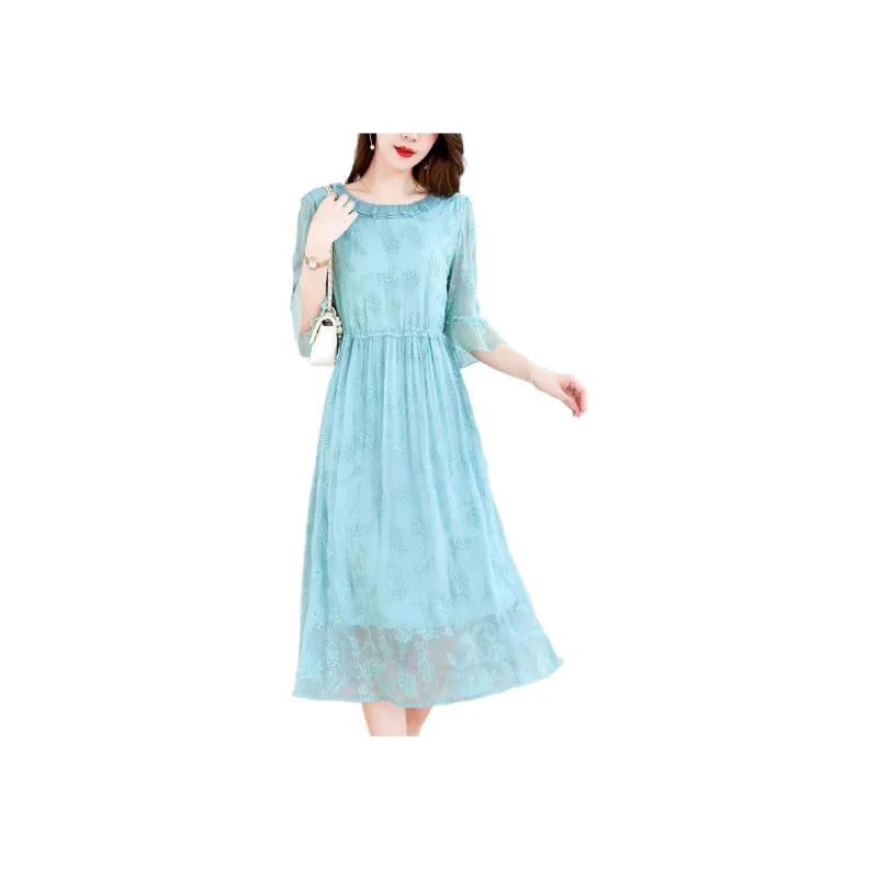 Ink Beauty Short Sleeved Dresses Women's Haze Blue-0