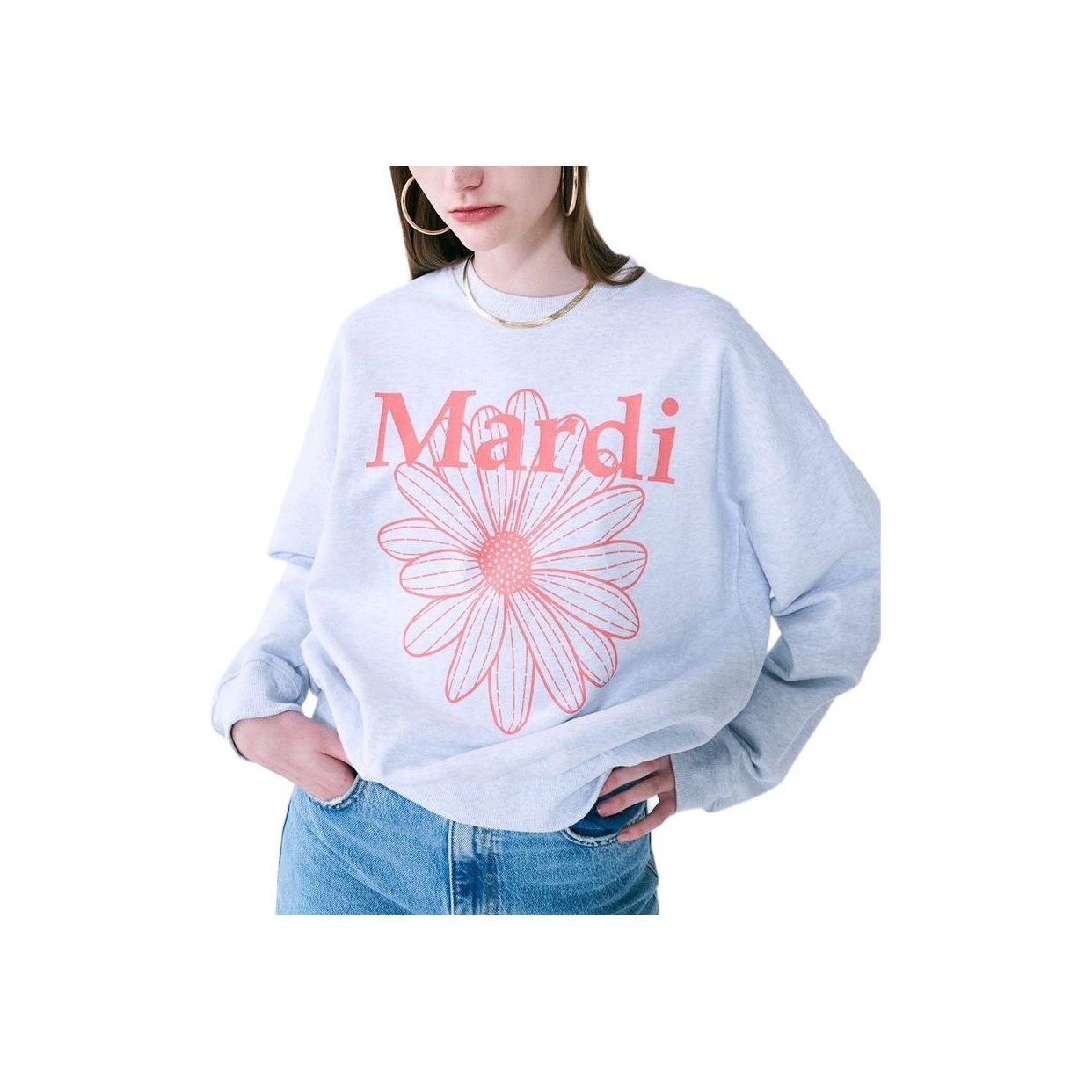 ●Mardi Mercredi●UNISEX SWEATSHIRT FLOWERMARDI_OATMEAL PINK MARDI SWEATSHIRT FLOWERMARDI NEEDLEWORK_OATMEAL PINK