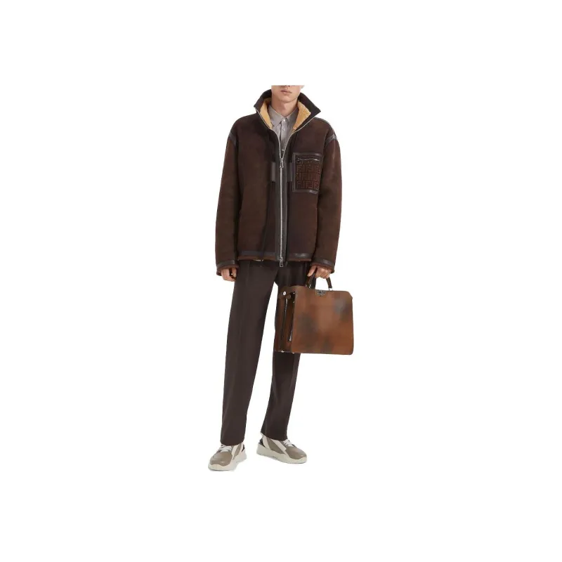 FENDI High Neck Zip Up Oversized Jacket-3