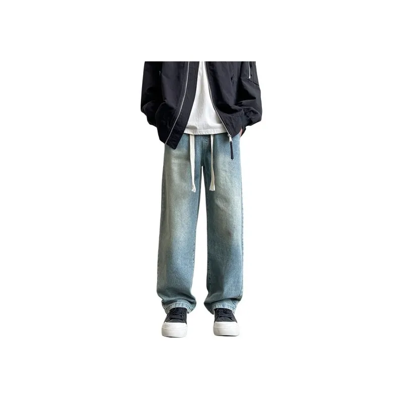 NOME Preppy Style Loose Fit Casual Washable Distressed Lace Up Jeans Unisex-12