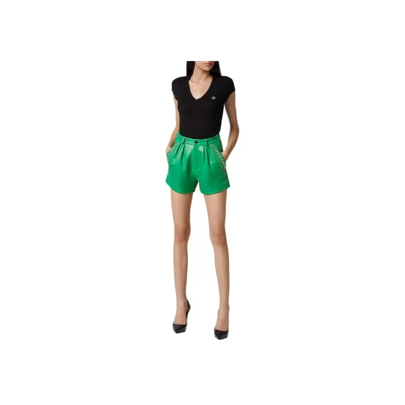 PHILIPP PLEIN Rhinestone embellished Leather Shorts-2
