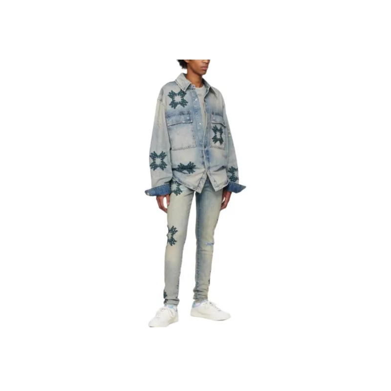 AMIRI Logo Embroidered Distressed Denim Overshirt-1
