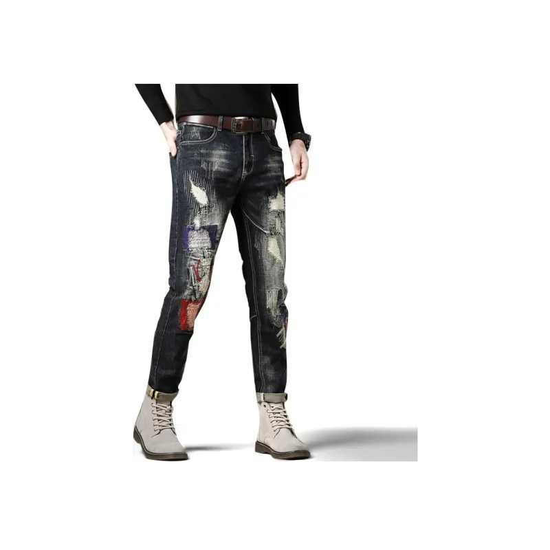 FAIRWHALE Jeans Spring Summer Unisex Patch Black-5