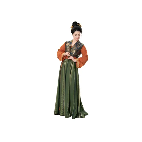Weaving Division 3종 세트 라운드 목 상의 + Tang Robe + Eight Slit 스커트 여성 한푸