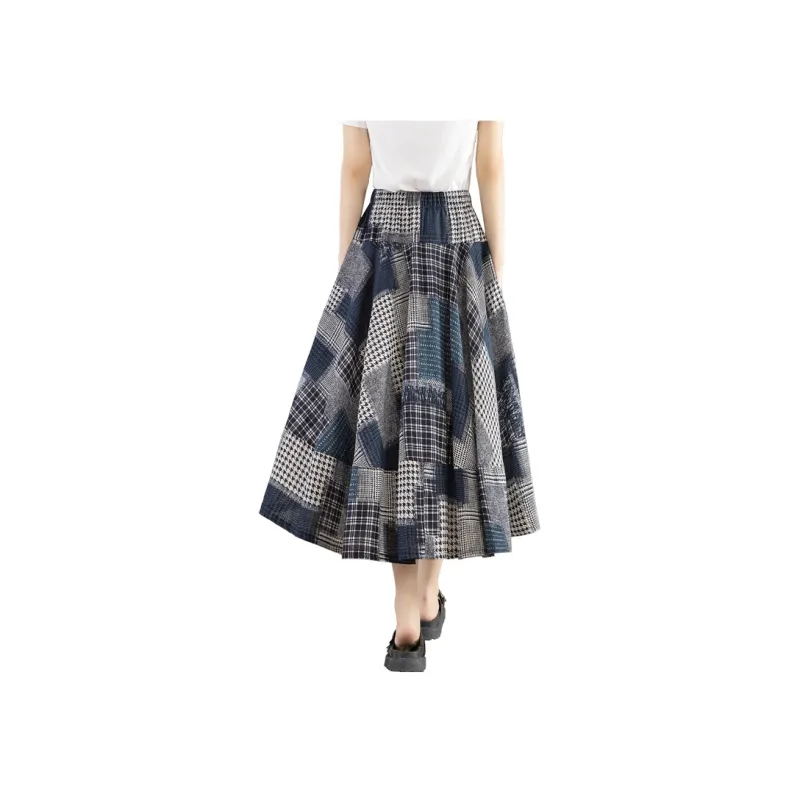 Cypress House Casual Long Skirt Women's Black White Blue Plaid-1