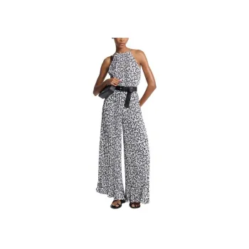 MICHAEL KORS Floral Print Pleated Crepe Halter Jumpsuit