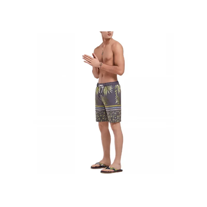 GAILANG Beach Shorts Men Gray With Green Leaf-2