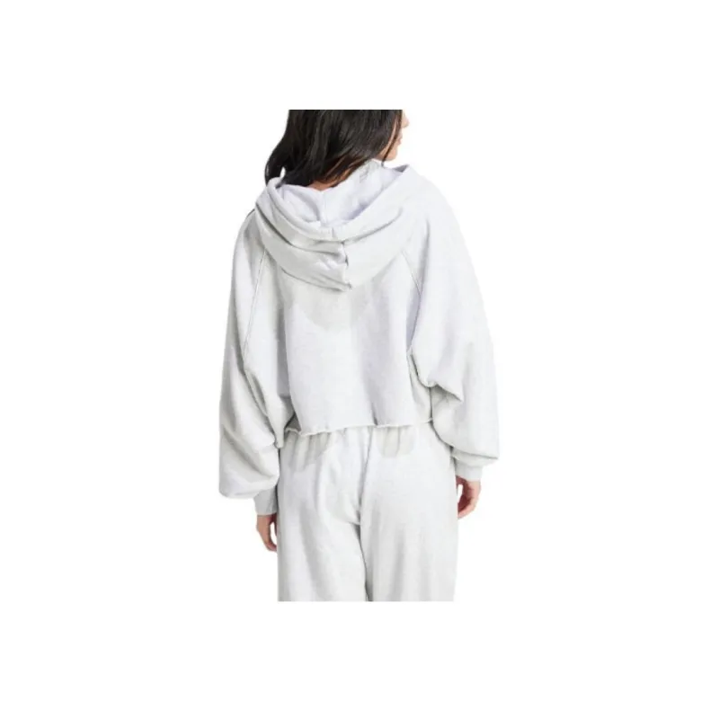 Adidas Originals Cropped Hoodie Sweatshirt Women's Light Heather Gray-4