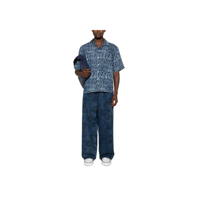 MARNI Echoes print Denim Shirt-1