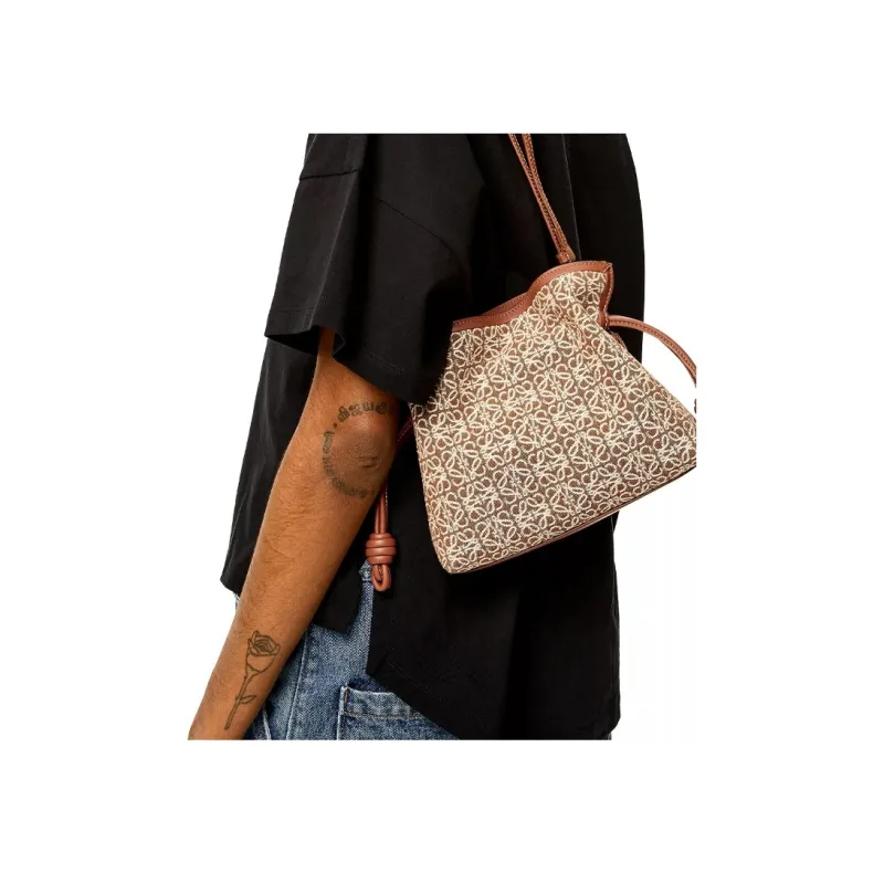 LOEWE Mini Flamenco Clutch In Anagram Jacquard And Calfskin Tan/Pecan-5