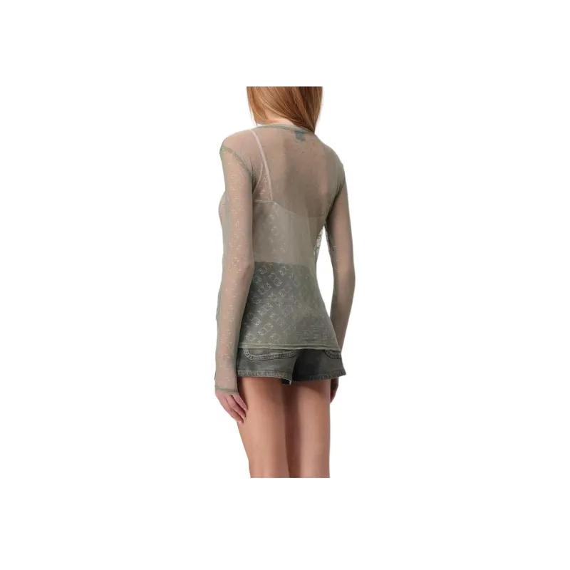 PINKO Monogrammed Sheer Lace Long Sleeved Top-3