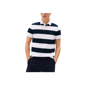 Tommy Hilfiger Polo Shirt Men's Navy Blue With White Stripes