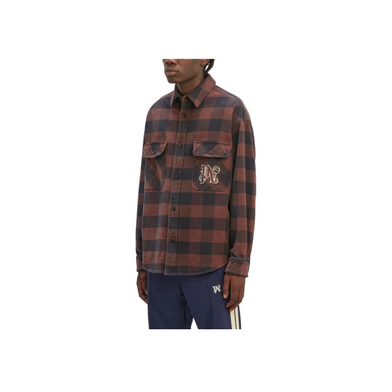 PALM ANGELS Pa Monogram Embroidered Checked Shirt-2