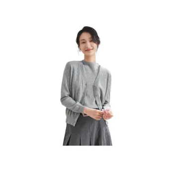 MIHUANG Cashmere Sweater Women's Light Gray Silver Thread