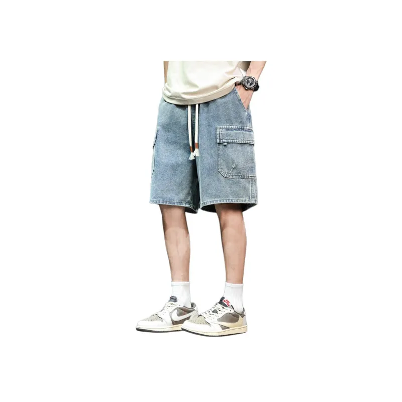 Tonlion Denim Shorts Men Vintage Light Blue-0