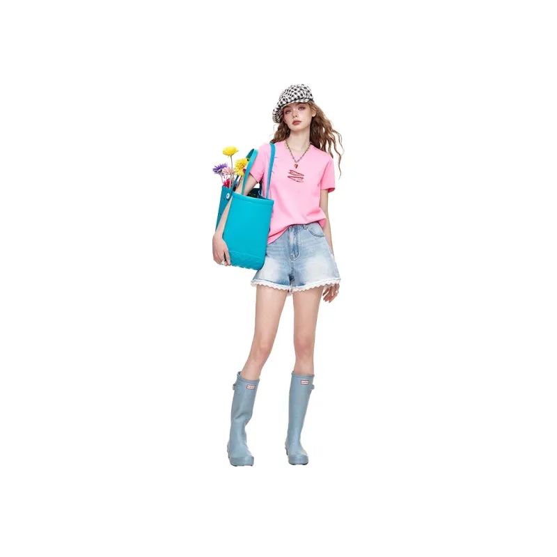 ELF SACK Denim Shorts Women's Lace Denim Blue-1