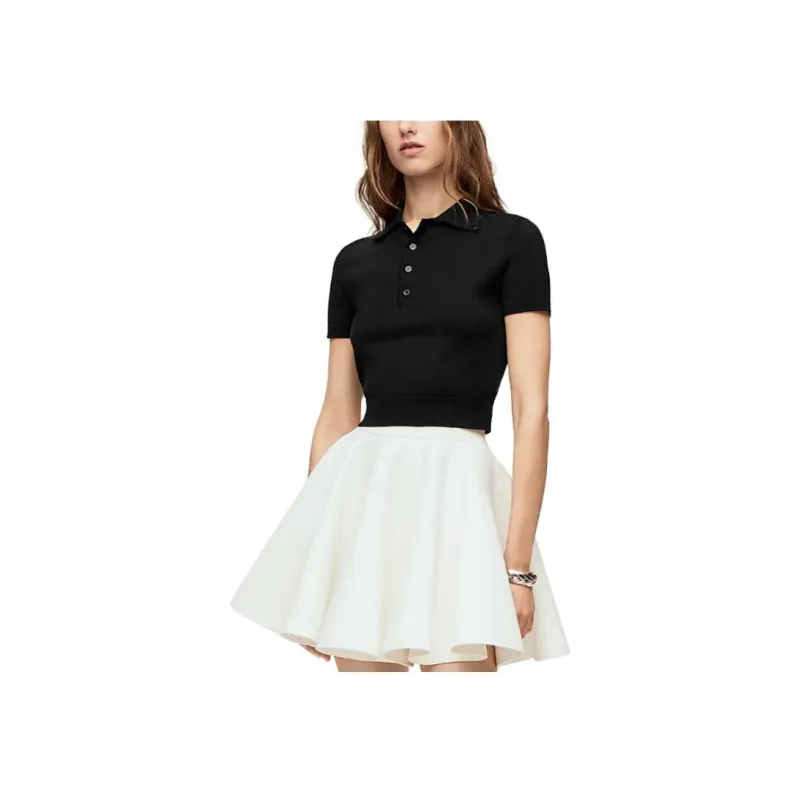 LOEWE Cropped Silk Polo Sweater Black-1