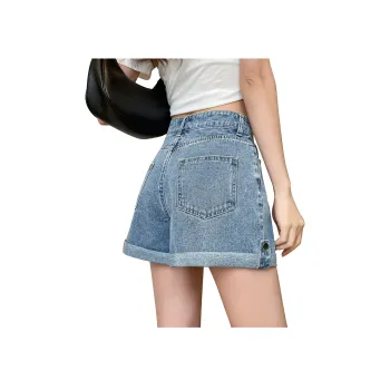 JEANSWEST American Vintage Washable Flared Loose Fit High Rise Versatile Casual Petite Summer Women's Light Blue