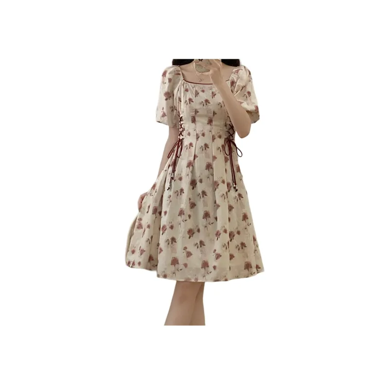 TORIGHT Short Sleeved Dress Women's Red+Bowknot Hair Tie Comes With-2