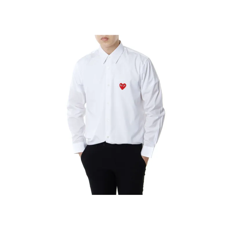 CDG Play Red Emblem Button Up Shirt White-5