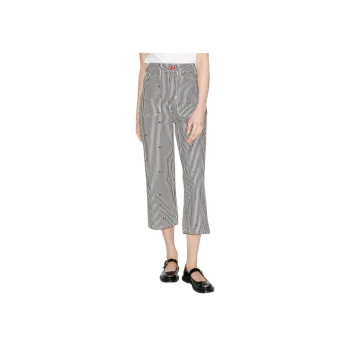 KENZO Floral Embroidered Striped Cropped Jeans