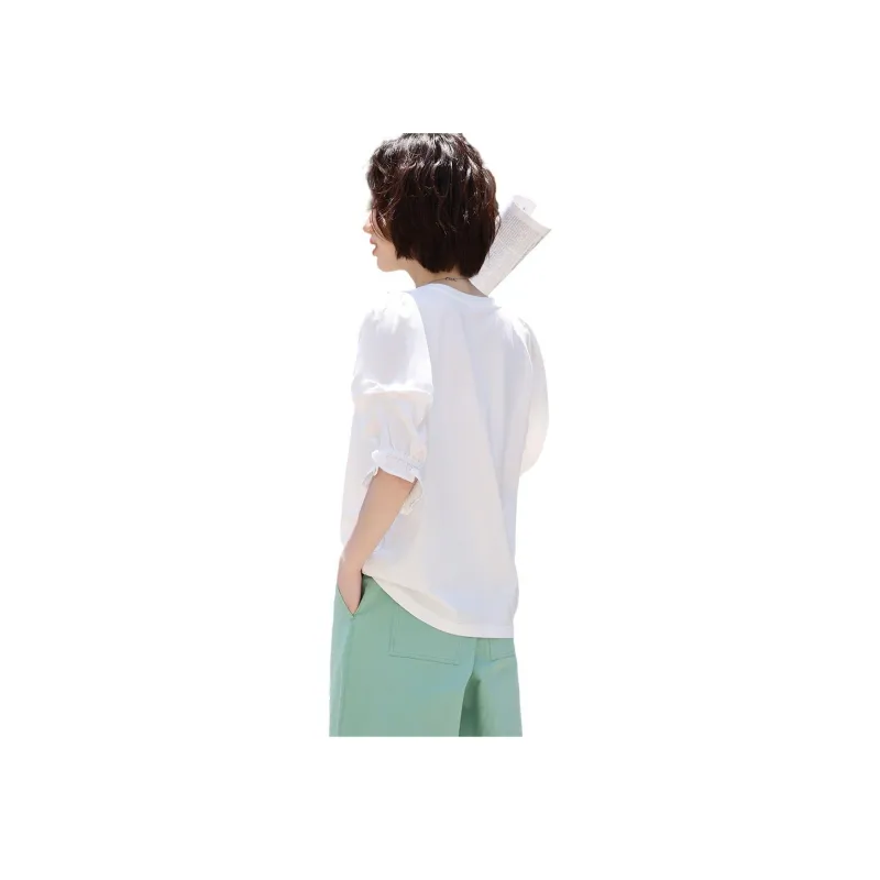 Demana Puff Sleeve T Shirt Women's White-1