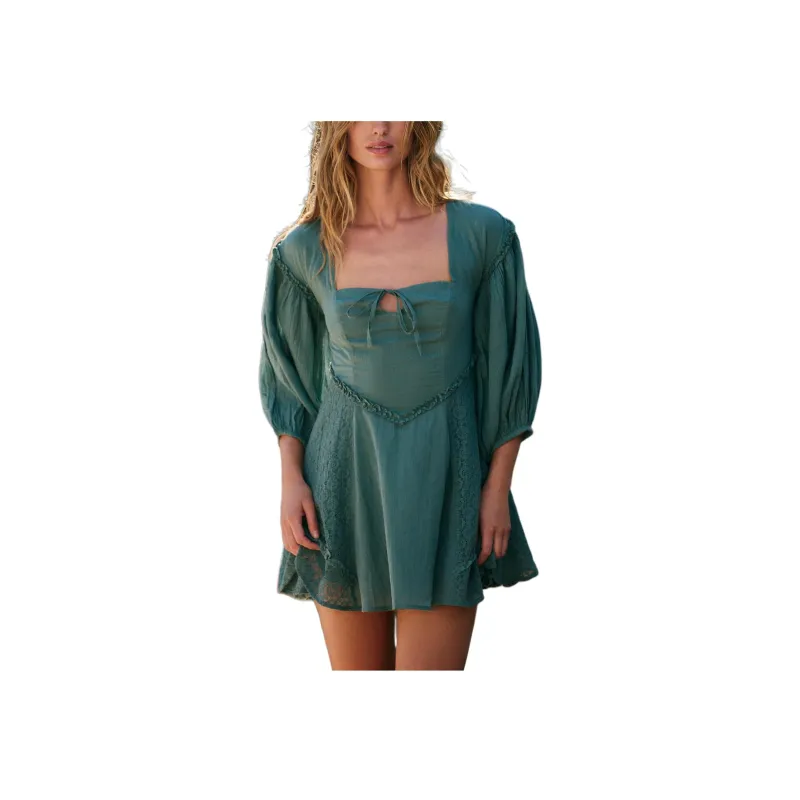 FREE PEOPLE Juniper Mini Long-Sleeved Dresses Women's Sagebrush Green/Desert Green-0