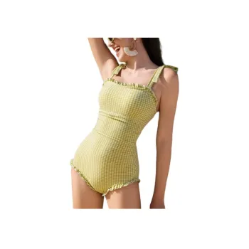 ZOKE One-piece Swimsuit Women's Pink Green White Plaid Floral