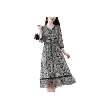 Yi Mengyuan High End Heavyweight Mulberry Silk Long Sleeved Dress Women's Black