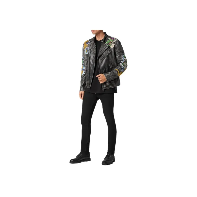 PHILIPP PLEIN Tattoo print Biker Jacket-3