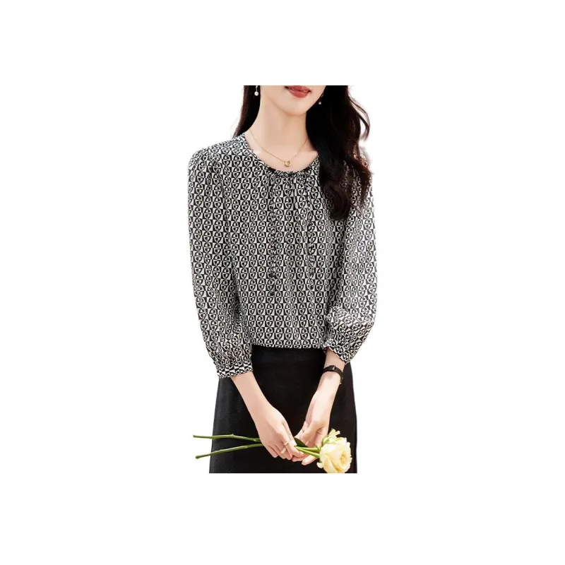 Yi Mengyuan Silk Shirt Women's Black White Heather-0
