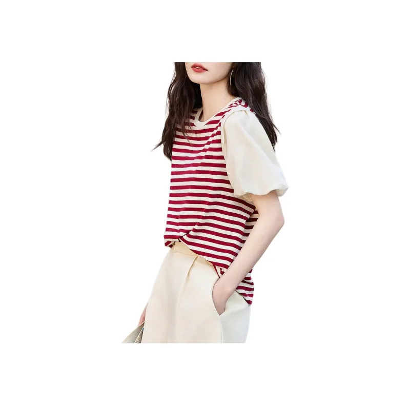 【dme】 Lantern Sleeve T Shirt Women's Dark Red-0