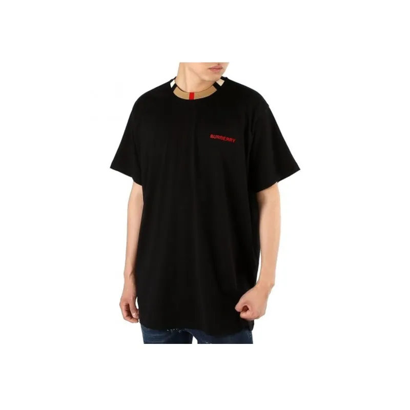 Burberry Men Icon Stripe Trim Cotton T-shirt Black-8