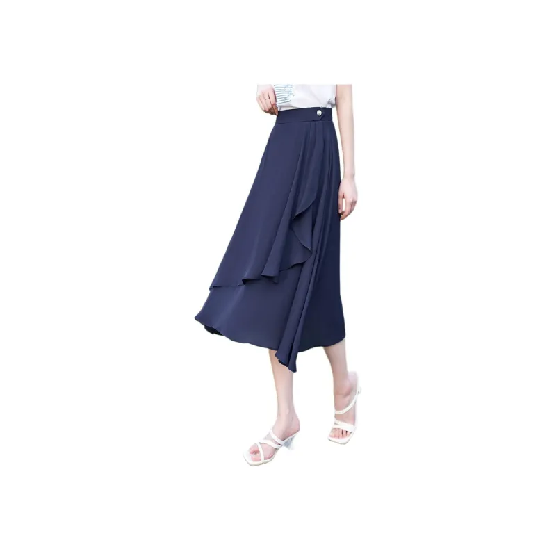 Mo Han Yi Mei Casual Long Skirt Women's Navy Blue-0