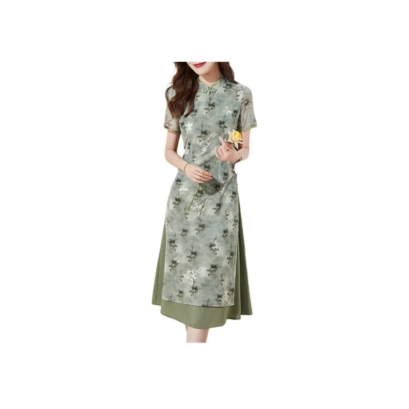 Mo Han Yi Mei Short Sleeved Dress Women's Green-1