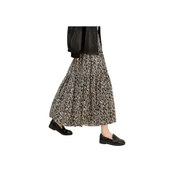 Cypress House Casual Long Skirt Women's Black Yellow Floral