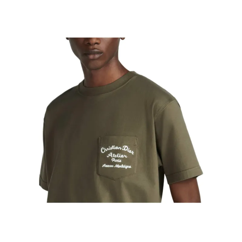 DIOR Back Letter Print Crew Neck Pullover Short Sleeved T Shirt Men's Dark Green-6