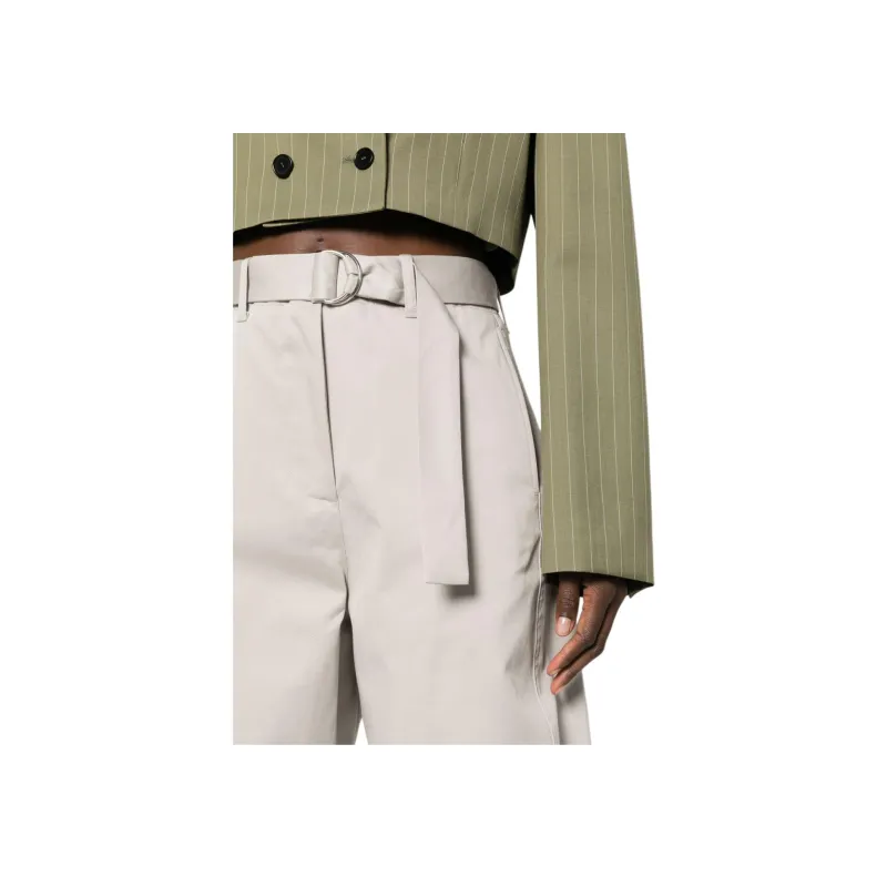 MSGM High Waist Wide Leg Belted Twill Trousers-4