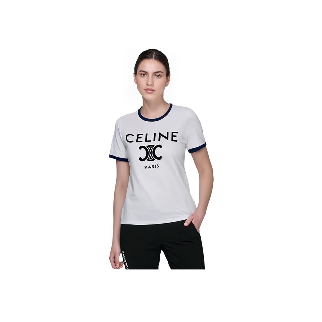 CELINE T-Shirt 'Off White/Navy/Black' - POIZON