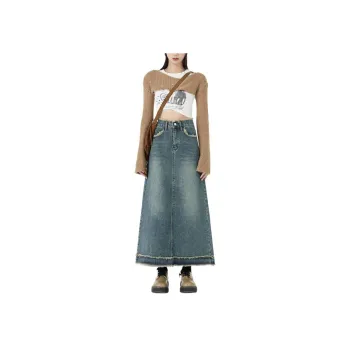 ZAVK Denim Long Skirts Women's Vintage Blue
