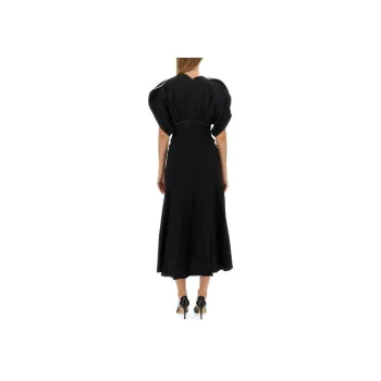 Victoria Beckham Draped Sleeved Fitted Waist Midi Dress